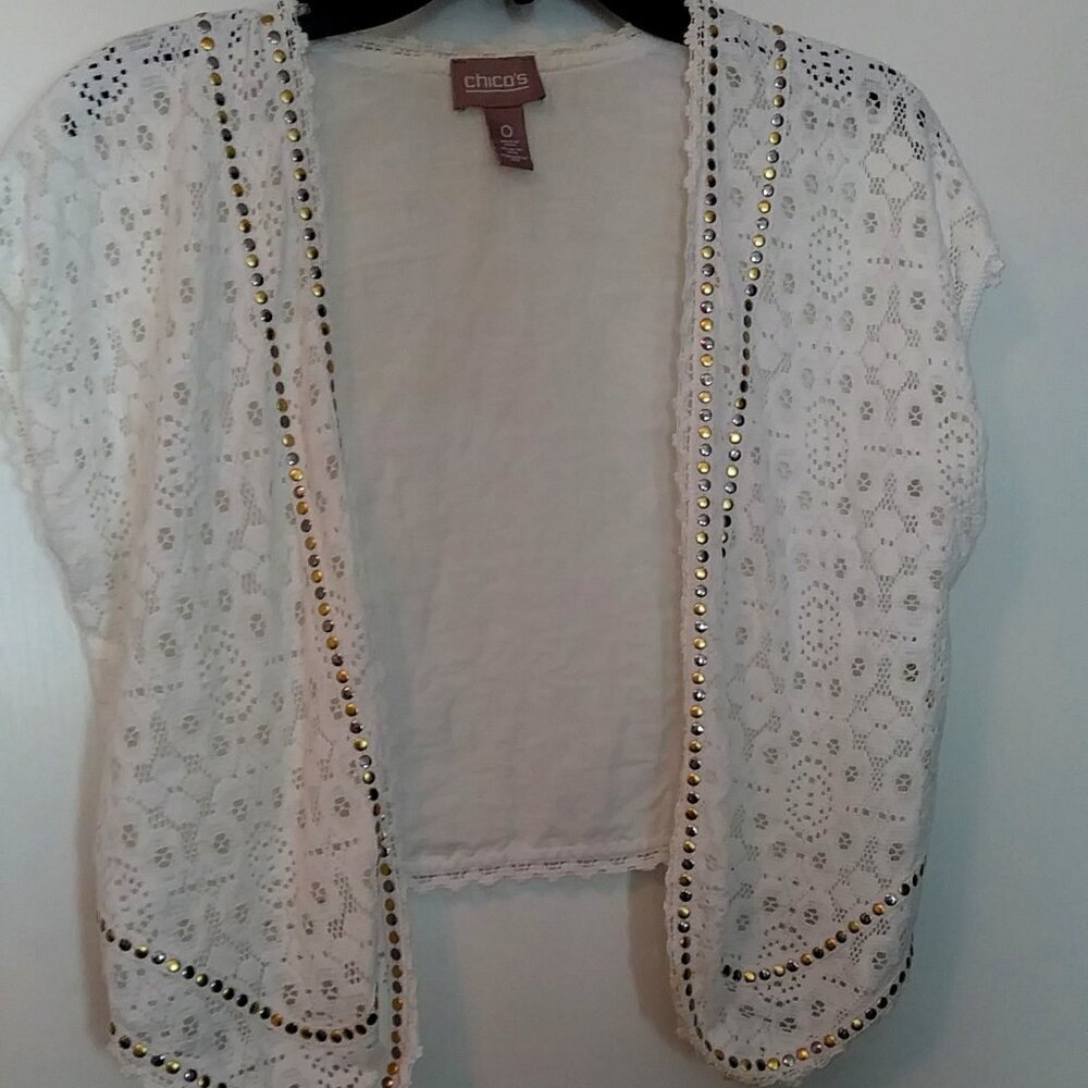 Chico's White Short Sleeve Cropped Naya Shrug  Size 0 - Picture 4 of 9